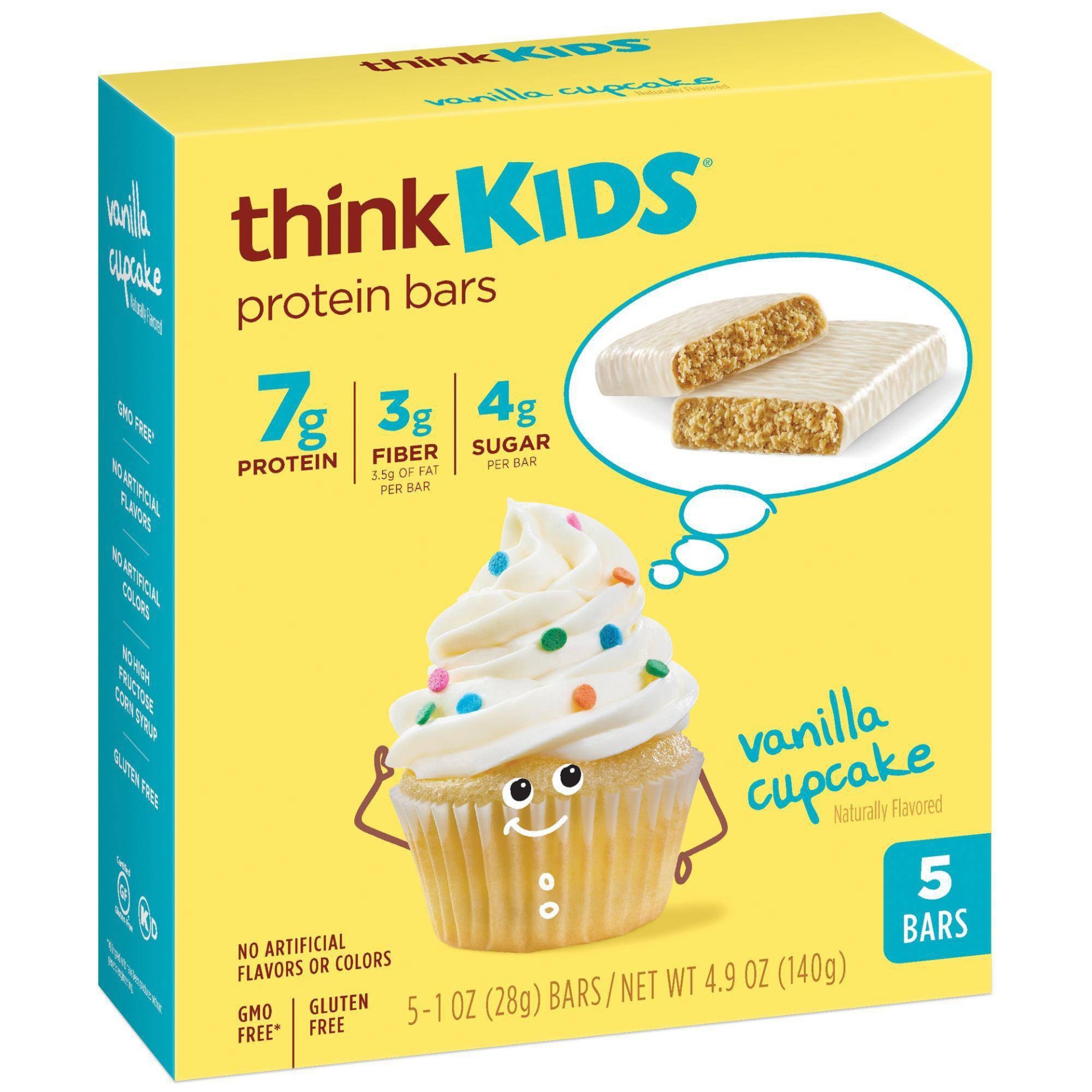 slide 1 of 3, thinkThin think! Kids Cupcake Bars - 5ct, 5 ct