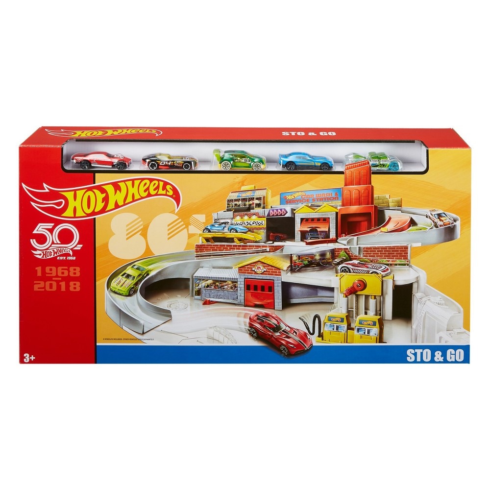 slide 6 of 6, Hot Wheels Throwback Sto & Go Playset, 1 ct