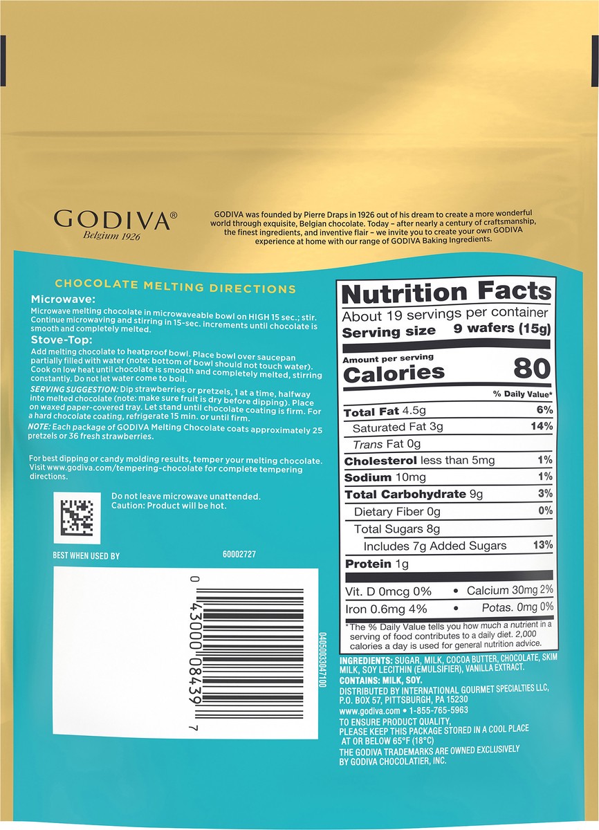 slide 2 of 14, GODIVA Milk Chocolate Premium Baking Chocolate Wafers, 10 oz Bag, 10 oz