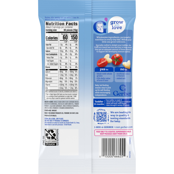 slide 28 of 29, Gerber Toddler Snacks, Tomato Bliss Puffcorn Snack, Kernel Free, Toddler Food, 1.23 oz
