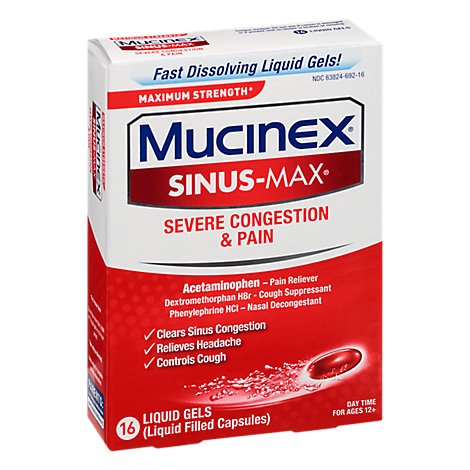 slide 1 of 1, Mucinex Sinus-Max Severe Congestion & Pain Liquid Gels, 16 ct