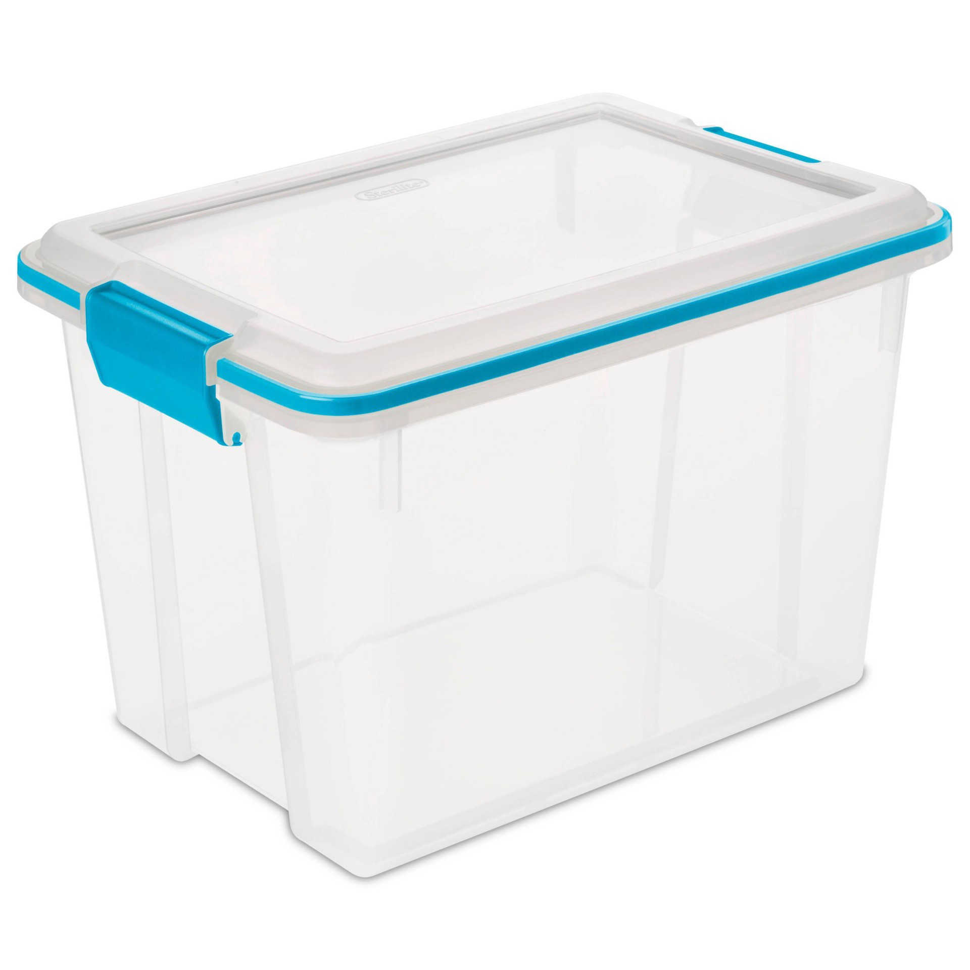 slide 1 of 7, Sterilite Gasket Box with Latches Clear/Blue, 20 qt