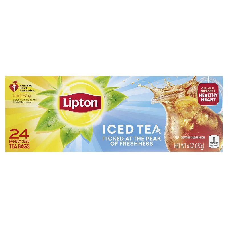 slide 1 of 4, Lipton Family Size Tea Unsweetened Tea, 6 oz, 24 Count, 24 ct