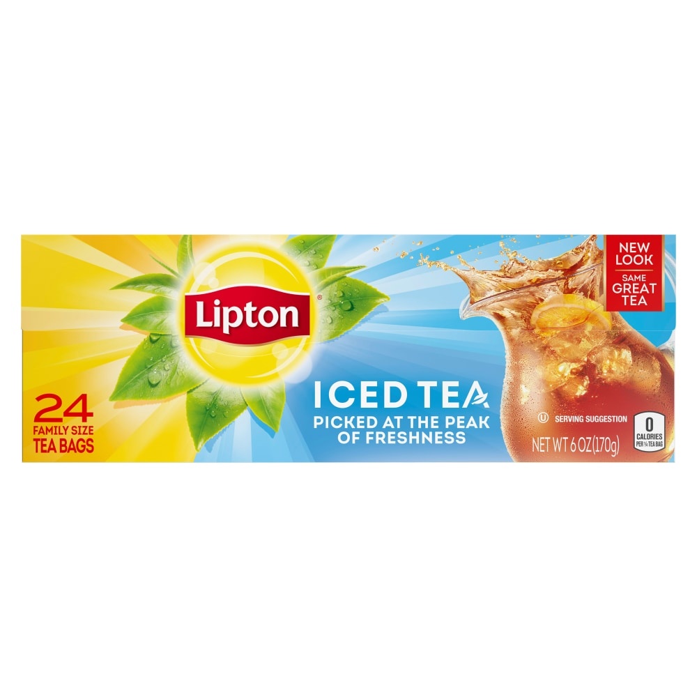 slide 1 of 8, Lipton Unsweetened Black Iced Tea Family Size Bags, 24 ct