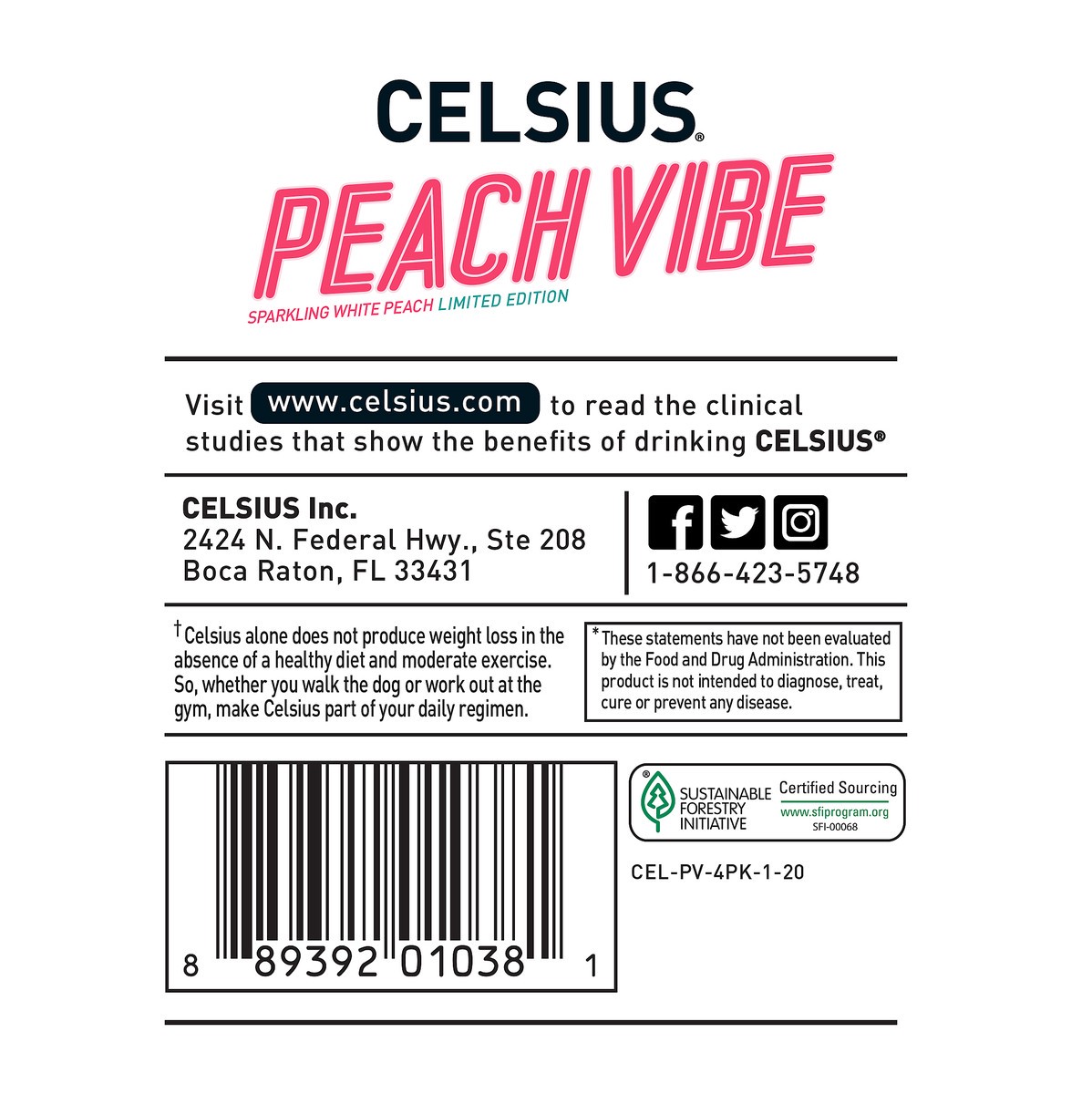 slide 2 of 7, CELSIUS Sparkling Peach Vibe Energy Drink, 4 ct; 12 fl oz
