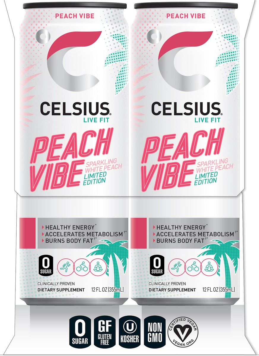 slide 6 of 7, CELSIUS Sparkling Peach Vibe Energy Drink, 4 ct; 12 fl oz