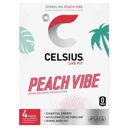 CELSIUS Sparkling Peach Vibe, Functional Energy Drink 12 Fl Oz (Pack of 4)