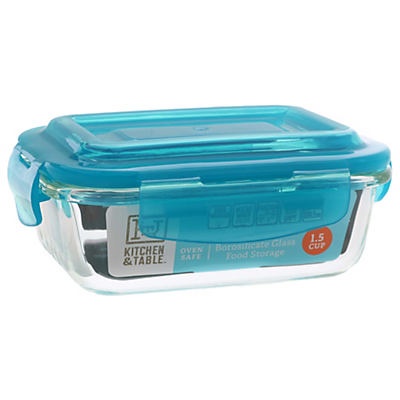 slide 1 of 1, Kitchen & Table Teal Borosilicate Rectangle Storage Container, 1.5 cup