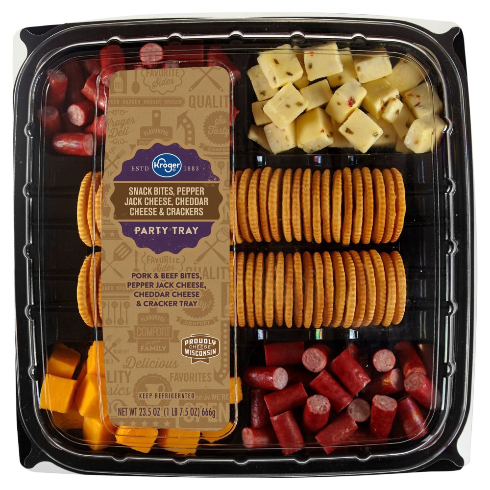 slide 2 of 3, Kroger Snack Bites Pepper Jack Cheese Cheddar Cheese & Crackers Party Tray, 23.5 oz