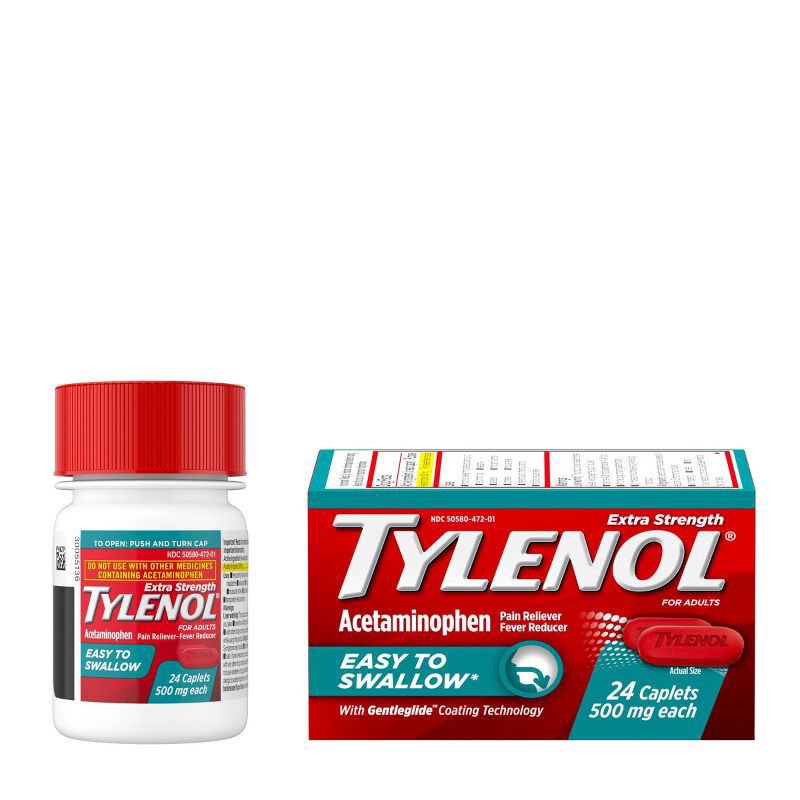 slide 4 of 8, Tylenol Extra Strength Easy To Swallow Caplets With Gentleglide Coating Technology, 500 mg, 24 Count, 24 ct