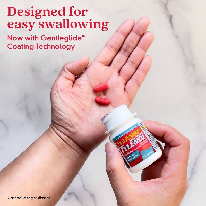 slide 5 of 8, Tylenol Extra Strength Easy To Swallow Caplets With Gentleglide Coating Technology, 500 mg, 24 Count, 24 ct