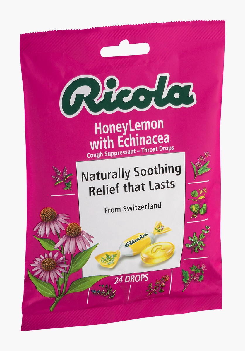 slide 4 of 9, Ricola Throat Drops, Cough Suppressant, Honey Lemon With Echinacea, 24 ct