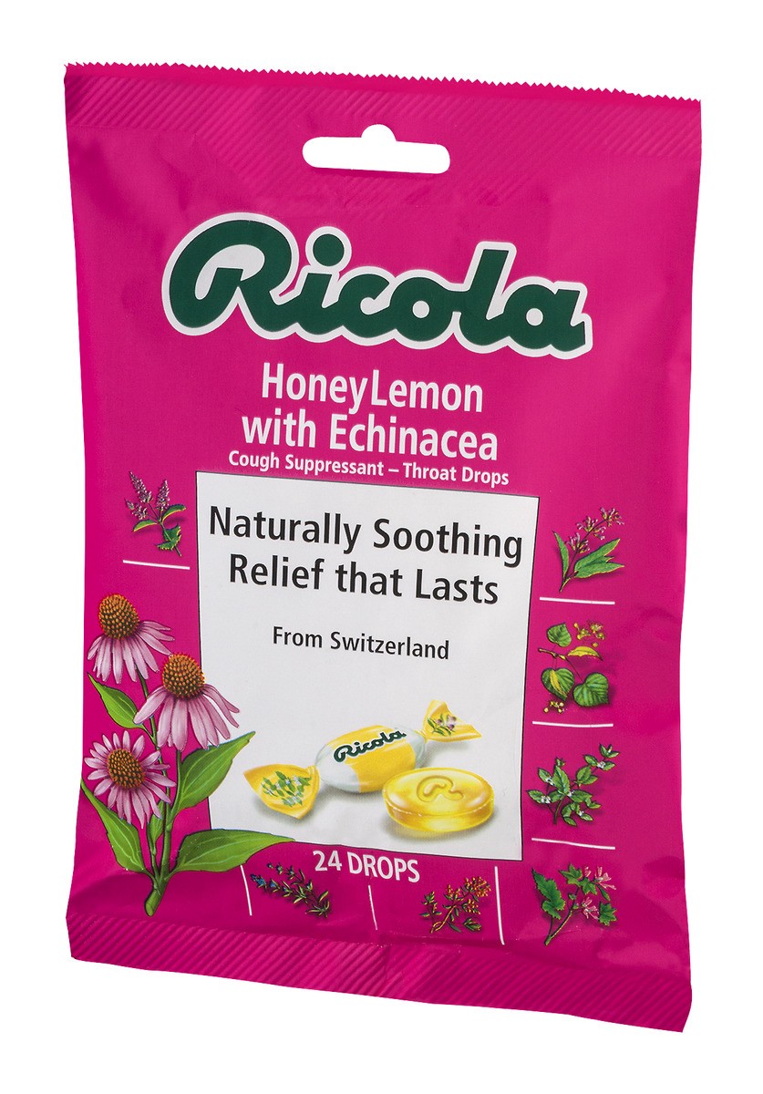 slide 3 of 9, Ricola Throat Drops, Cough Suppressant, Honey Lemon With Echinacea, 24 ct