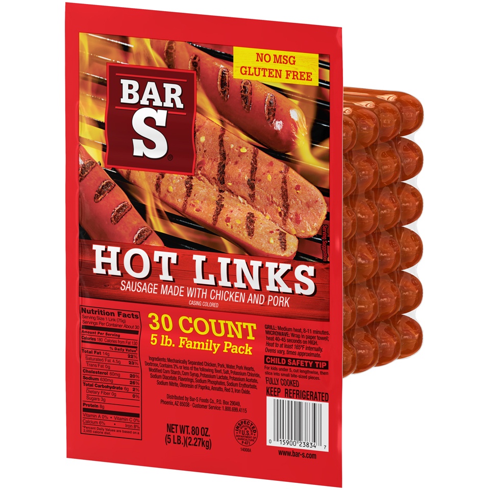 slide 3 of 7, Bar-S Red Hot Links 5lb, 80 oz