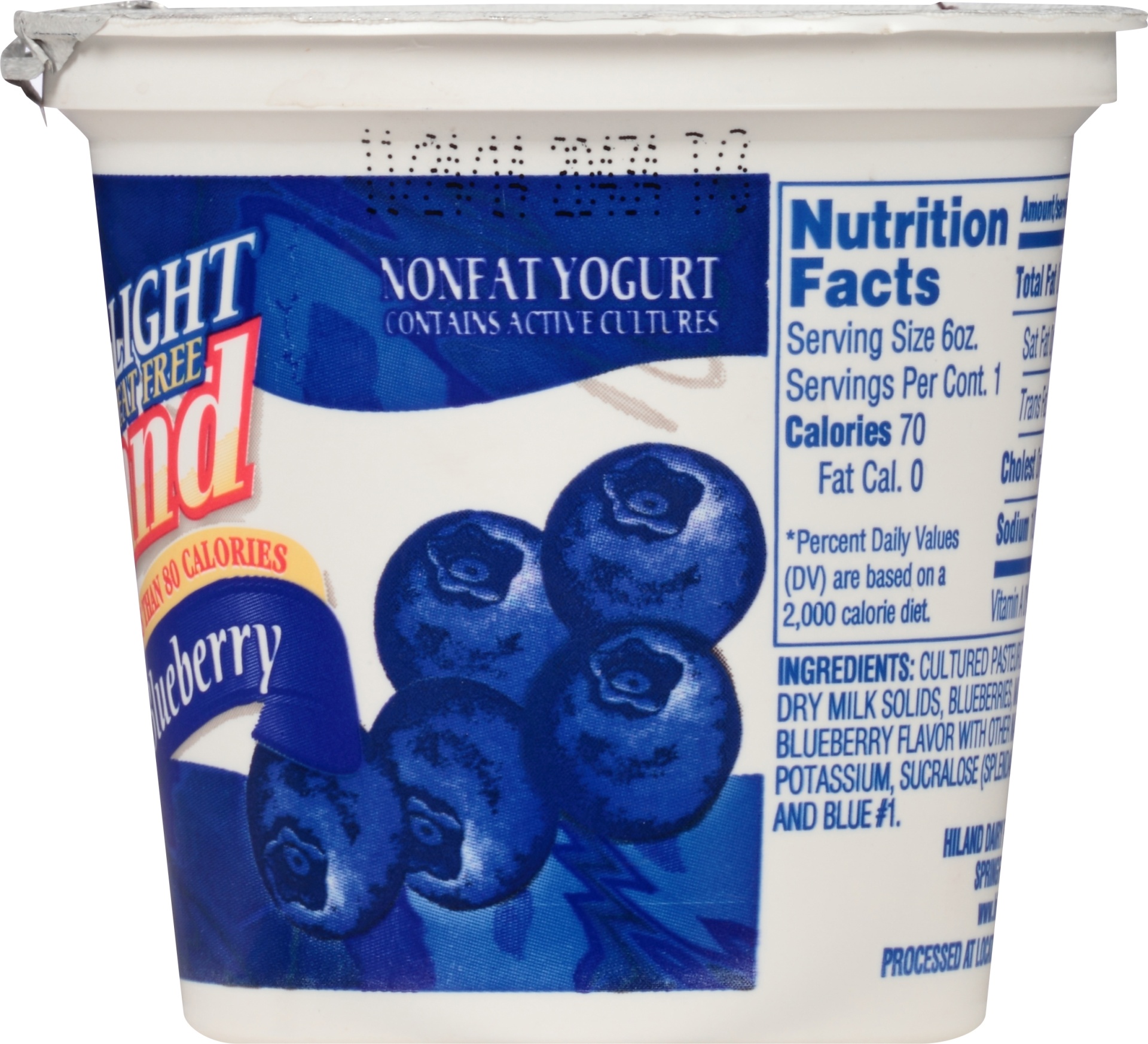 slide 3 of 6, Hiland Dairy Light Fat Free Blueberry Nonfat Yogurt 6 oz. Cup, 6 oz