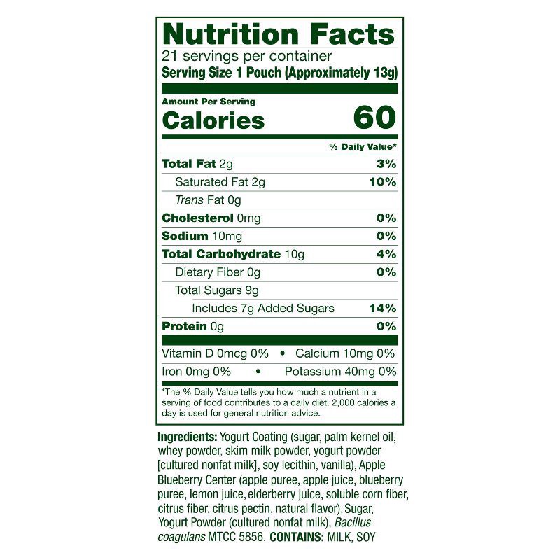 slide 8 of 10, Align, Yogurt Coated Probiotic Fruit Bites, Added Probiotic Helps Support Digestive Health, From the Makers of the #1 Doctor Recommended Probiotic Brand‡, Apple Blueberry Flavored, 21 Individually Wrapped Pouches, 105 Bites, 21 ct