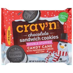 Crav'n Flavor Double Stuffed Candy Cane Sandwich Cookies with Peppermint Creme 15.25 oz