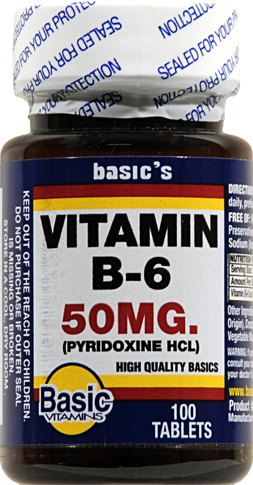 slide 1 of 2, Basic Viatmin B6 50 Mg Tablets, 100 ct