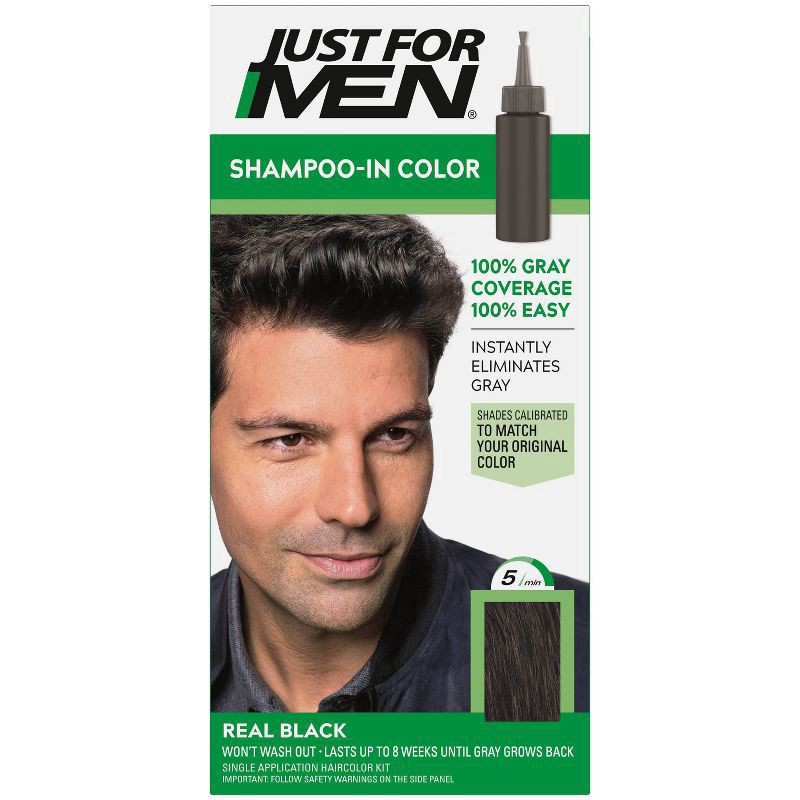 slide 1 of 6, Just for Men Shampoo-In Color Gray Hair Coloring for Men - Real Black 55, 1 ct