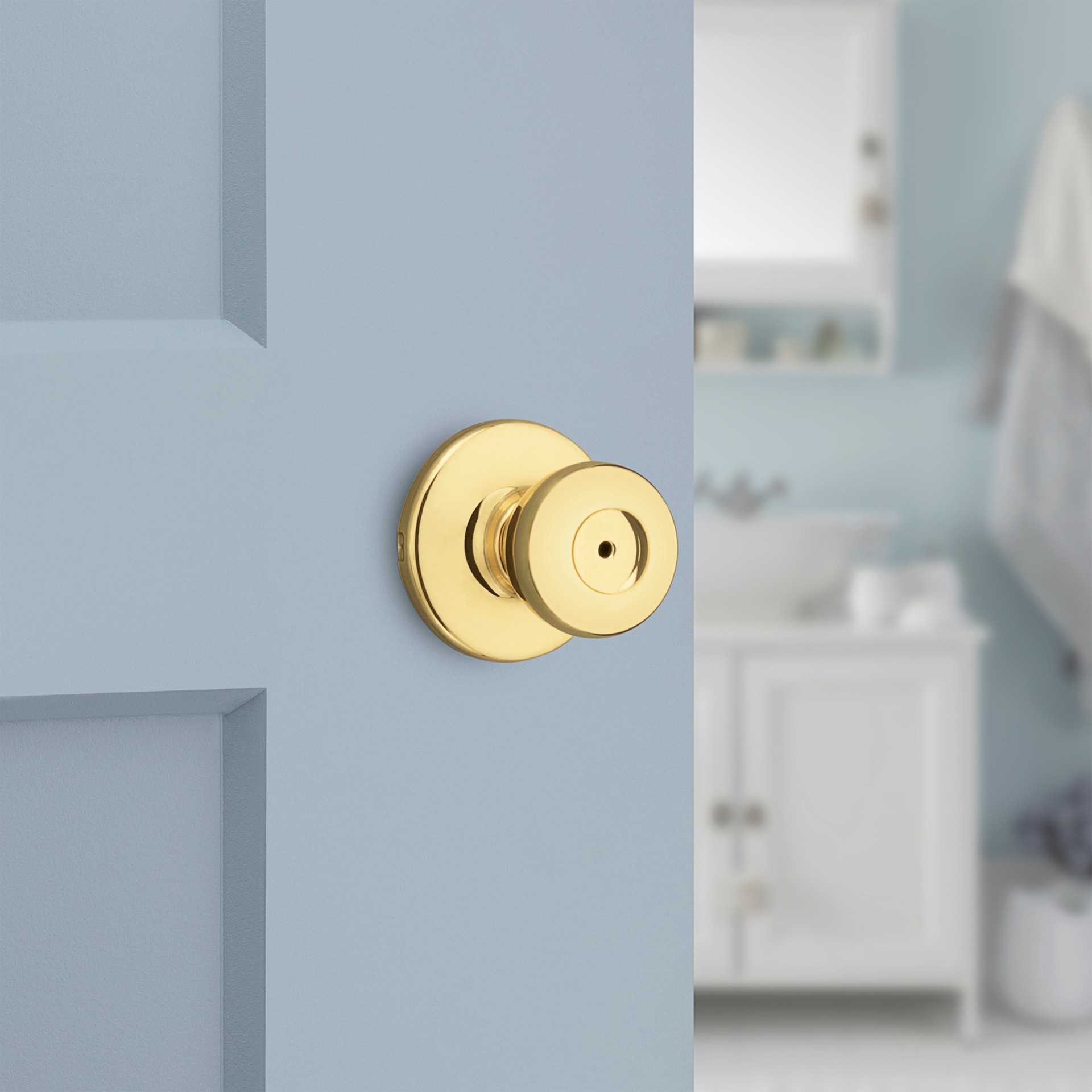 slide 2 of 6, Kwikset Mobile Home Tylo Polished Brass Interior or Bed/Bath Privacy Door Knob, 1 ct