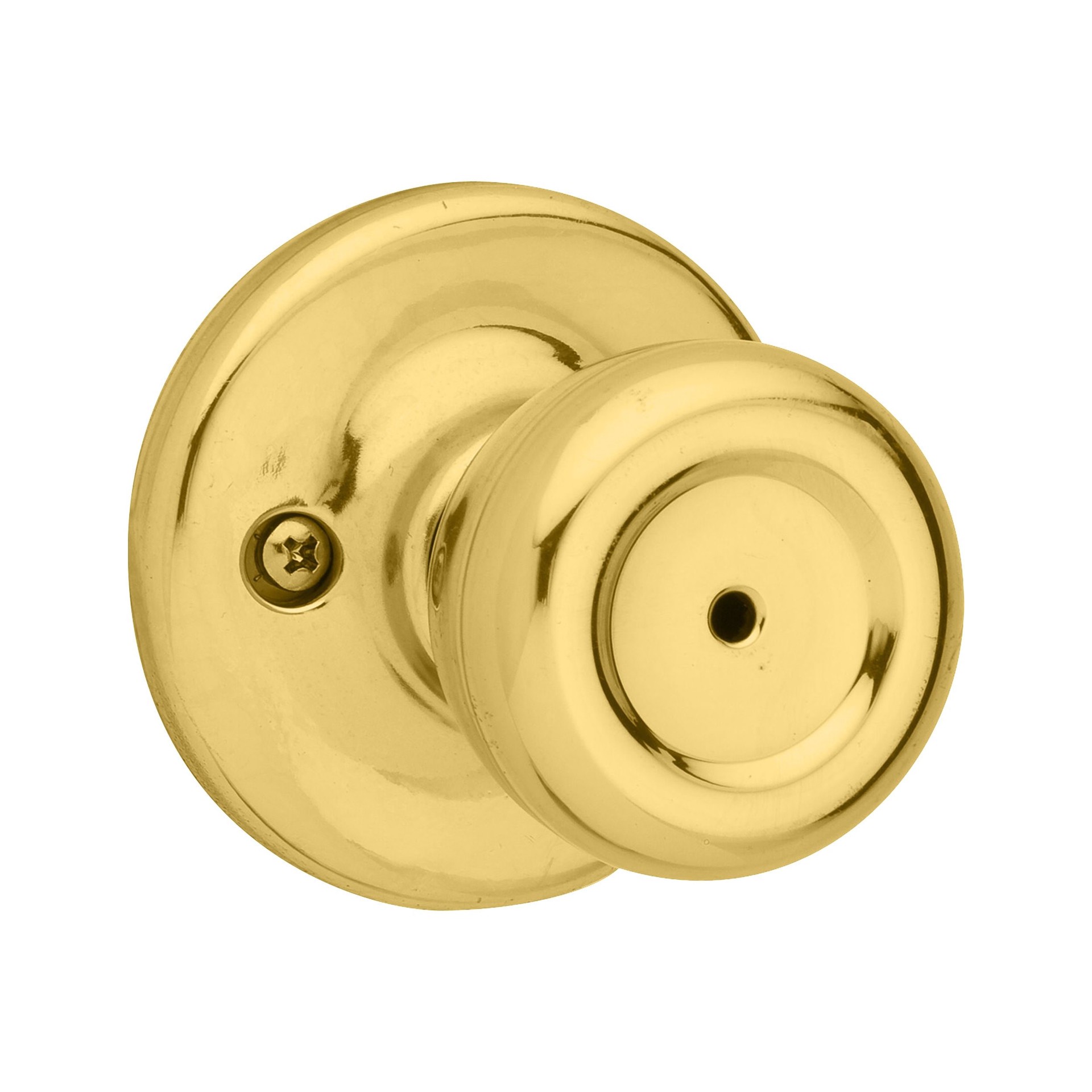 slide 1 of 6, Kwikset Mobile Home Tylo Polished Brass Interior or Bed/Bath Privacy Door Knob, 1 ct