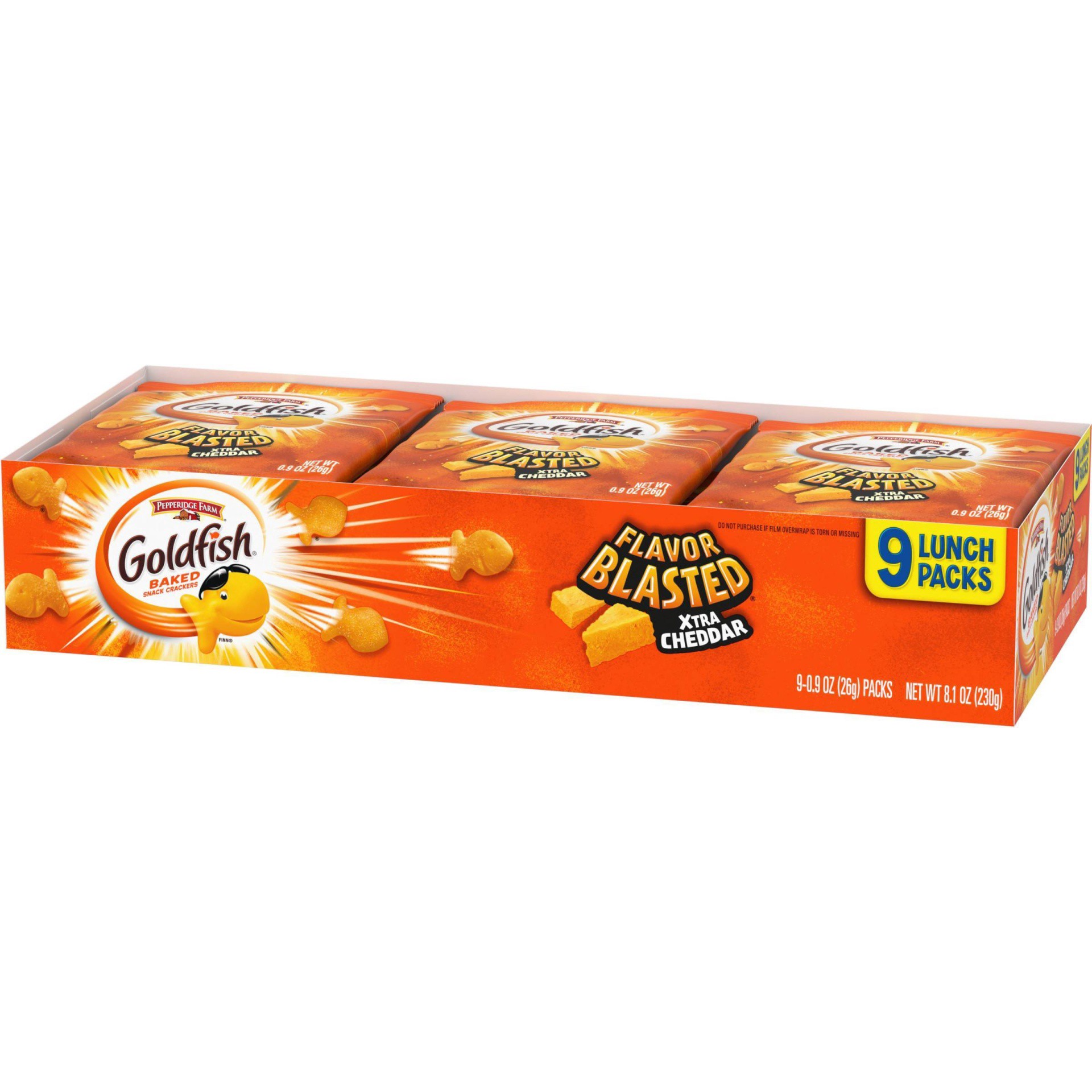 slide 1 of 5, Goldfish Flavor Blasted Xtra Cheddar Cheese Crackers, 9 ct; 1 oz