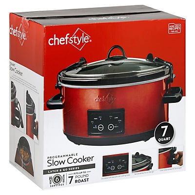 slide 1 of 1, chefstyle Programmable And Lock Slow Cooker Red, 7 qt