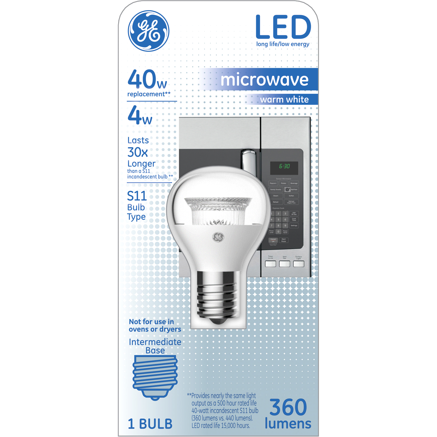 slide 1 of 2, GE 40 W Equivalent Warm White S11 LED Appliance Light Bulb, 1 ct