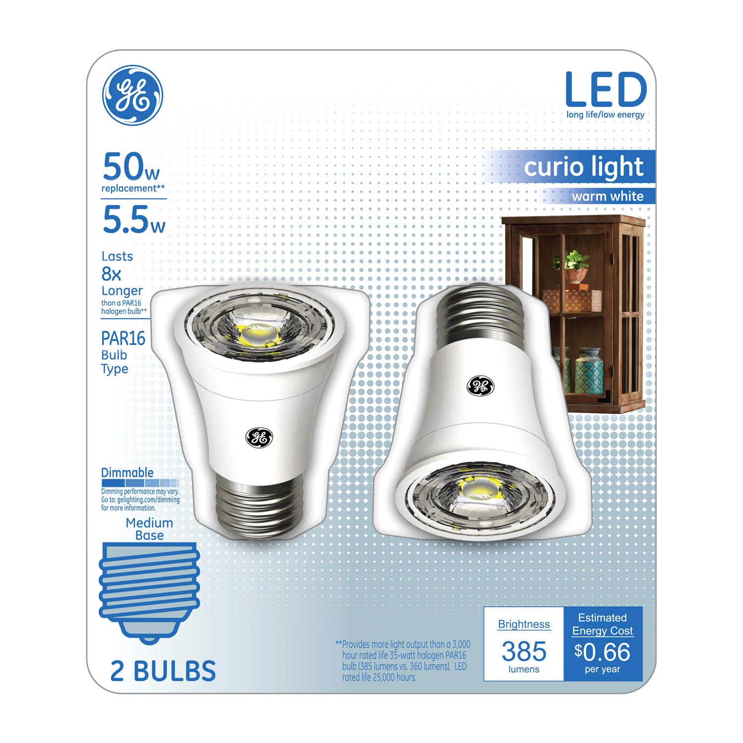 slide 1 of 1, GE 50 W EQ Warm White Par16 LED Display Light Bulb, 1 ct
