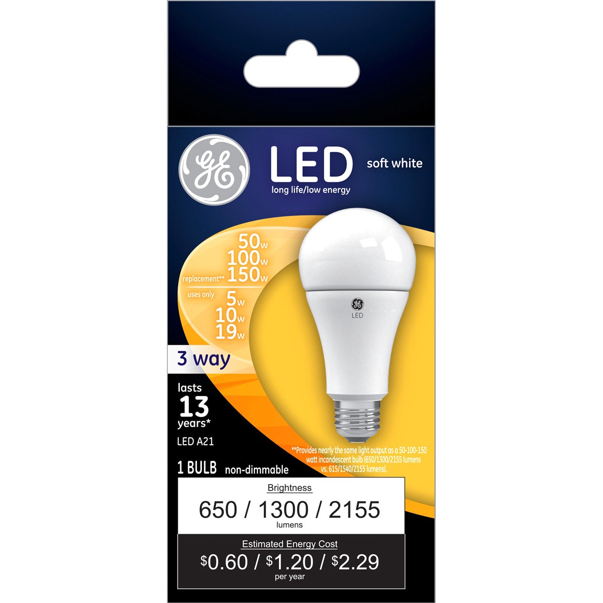 slide 1 of 5, GE 5/12/17 Watts 3-Way Soft White LED A21 Light Bulb 1 ea, 1 ct