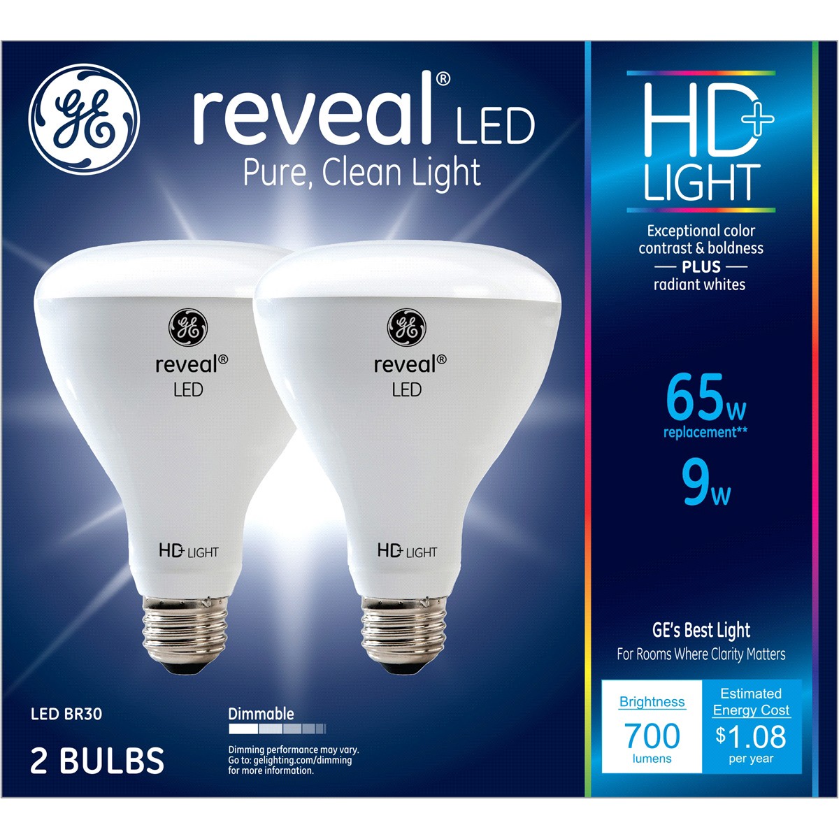 slide 1 of 2, GE Reveal 2 Pack 9 Watts HD+ LED Light Bulb 2 ea, 2 ct