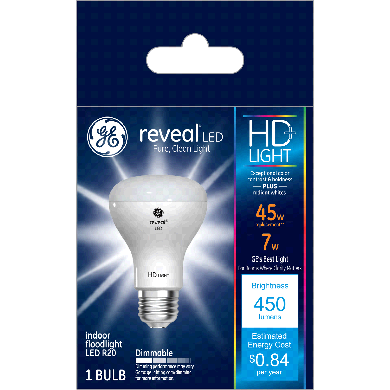 slide 1 of 2, GE Reveal Indoor Floodlight 7 Watts Dimmable LED R20 Light Bulb 1 ea, 1 ct