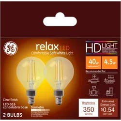 GE Relax 4.5 Watts Clear Soft White Candelabra LED Light Bulbs 2 ea