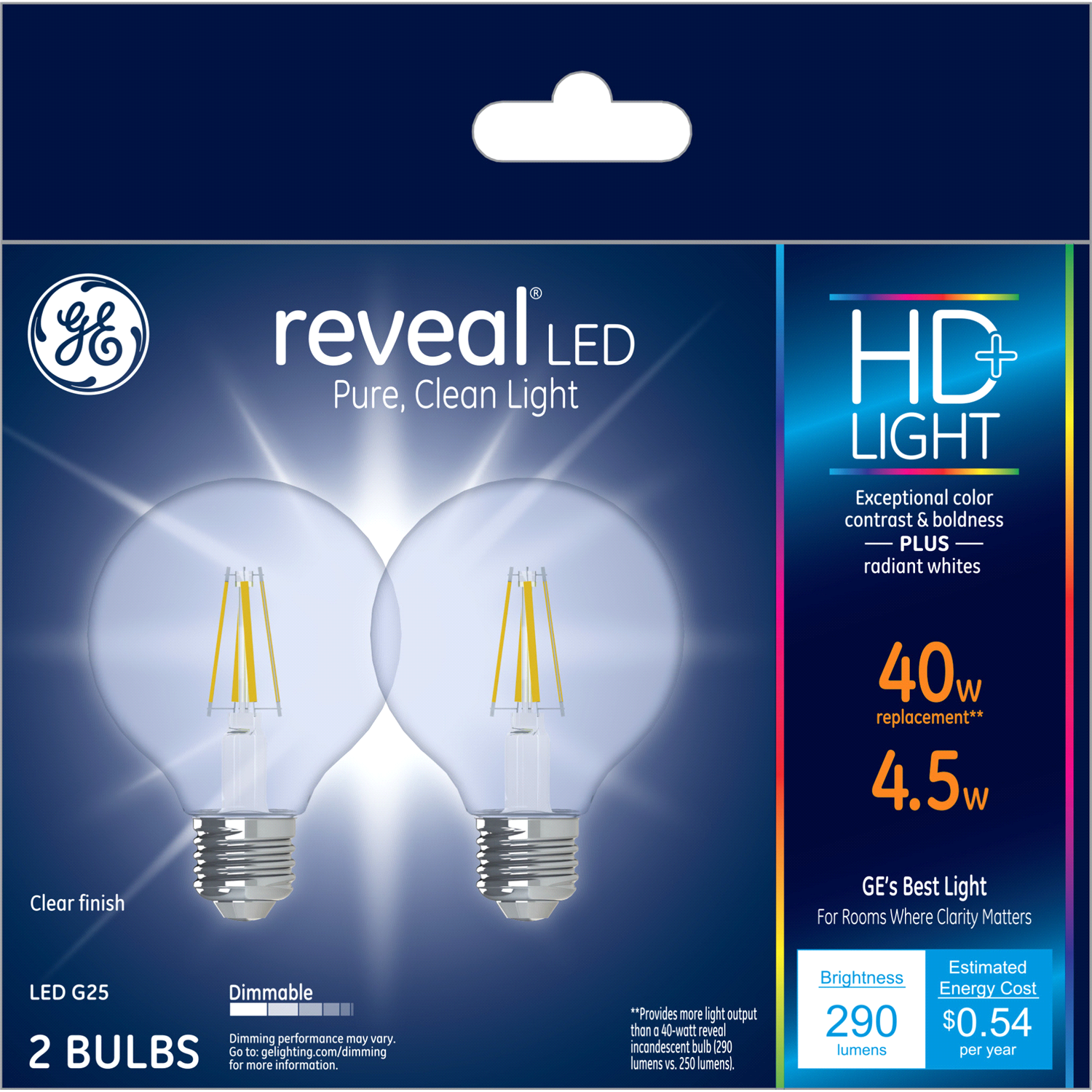 slide 1 of 2, GE Reveal LED G25 3.5 Watts Clear Finish Light Bulbs 2 ea, 2 ct