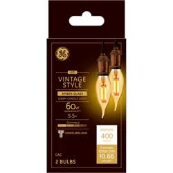 GE LED Vintage Style Amber Glass Warm Candle Light 5.5 Watts Light Bulb 2 ea