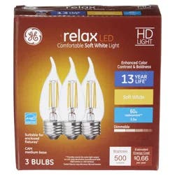 GE Relax HD Soft White 60W LED Clear Decorative Bent Tip Medium Base CAM Light Bulbs