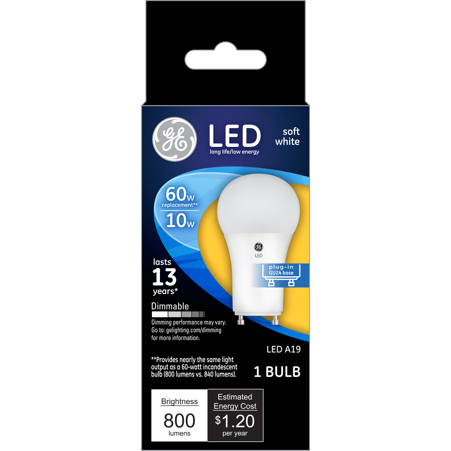 slide 1 of 2, GE 60 W Equivalent Dimmable Soft White A19 LED Light Fixture Light Bulbs, 2 ct