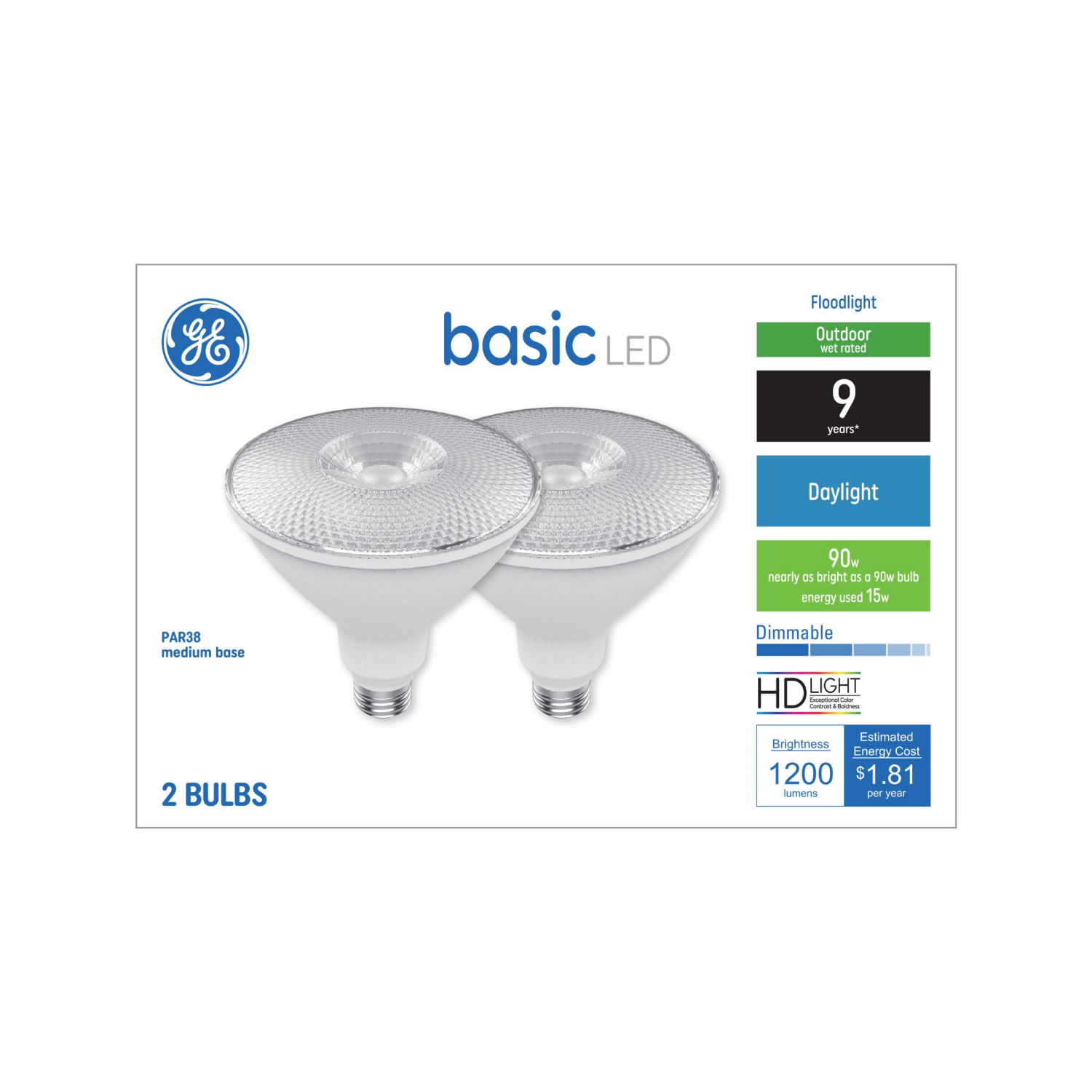 slide 1 of 2, GE LED 90W PAR38 Flood Daylight Dim 2 Pk, 2 ct