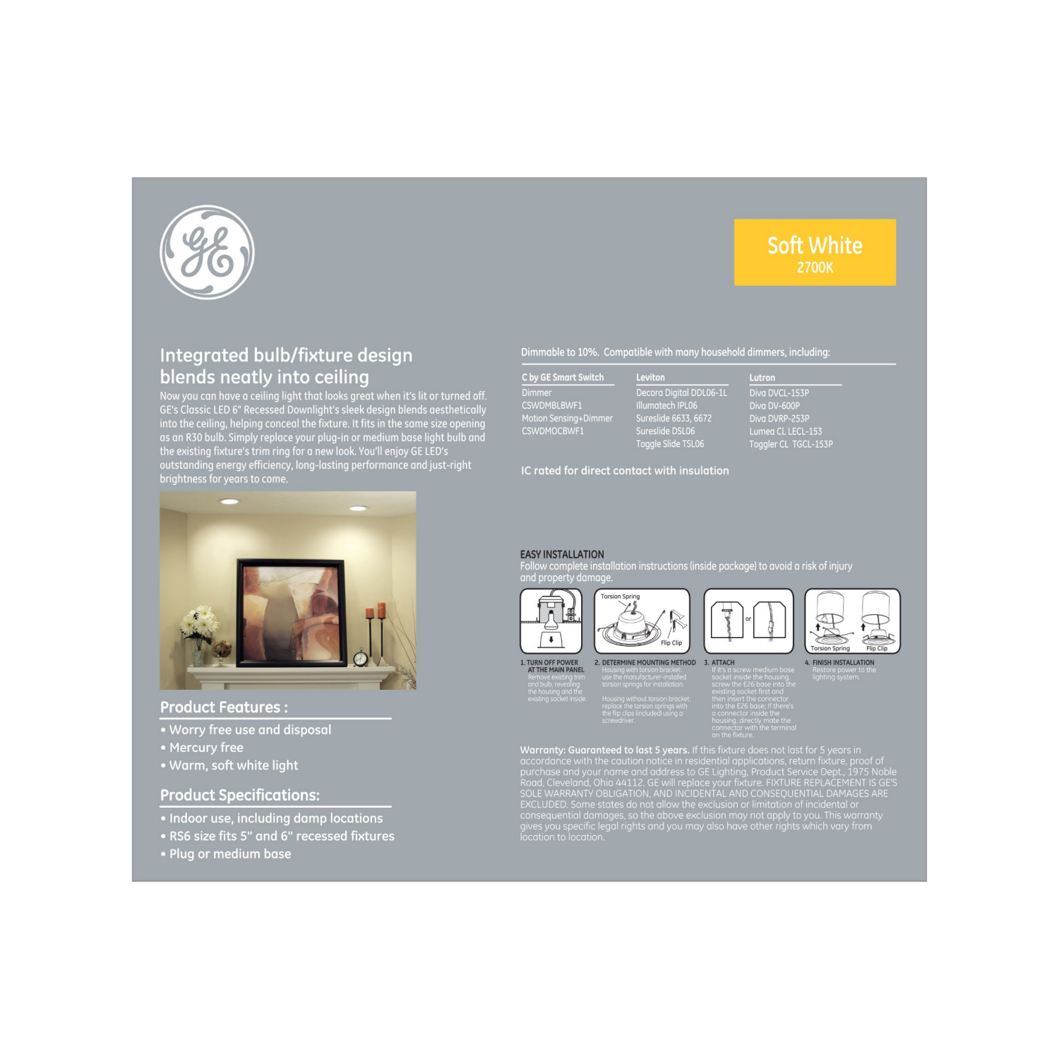 slide 2 of 3, GE Classic Soft White 65W Replacement LED Indoor 6" Recessed Floodlight Light Bulb, 1 ct