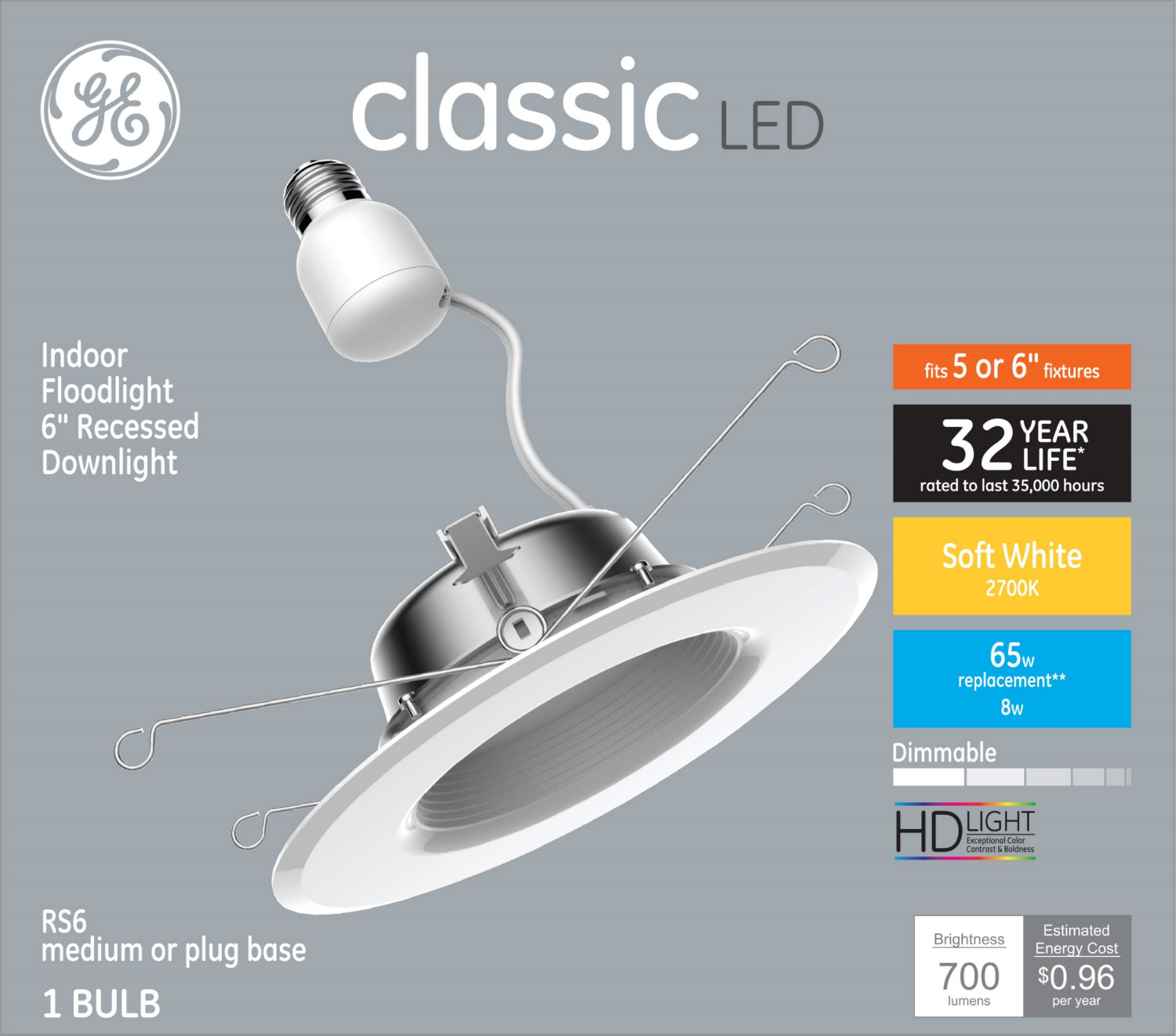 slide 1 of 3, GE Classic Soft White 65W Replacement LED Indoor 6" Recessed Floodlight Light Bulb, 1 ct
