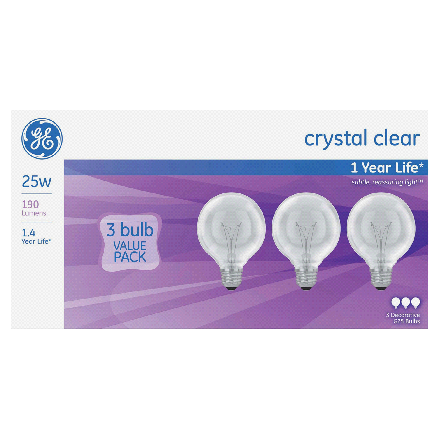 slide 1 of 1, GE 25 Watt G25 Medium Base Decorative Globe, Clear Bulb, 4 ct
