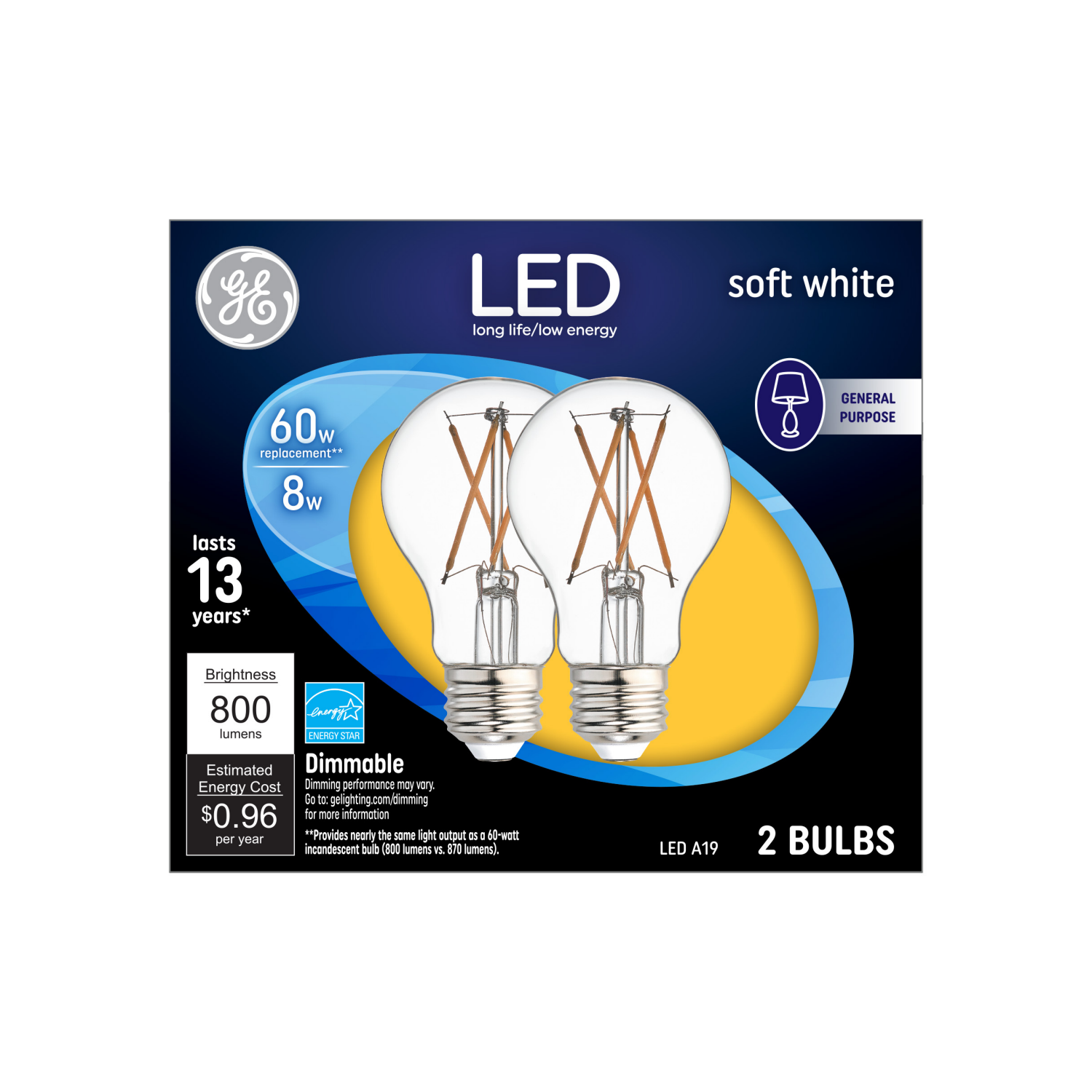 slide 1 of 2, GE Light Bulb 2 ea, 2 ct