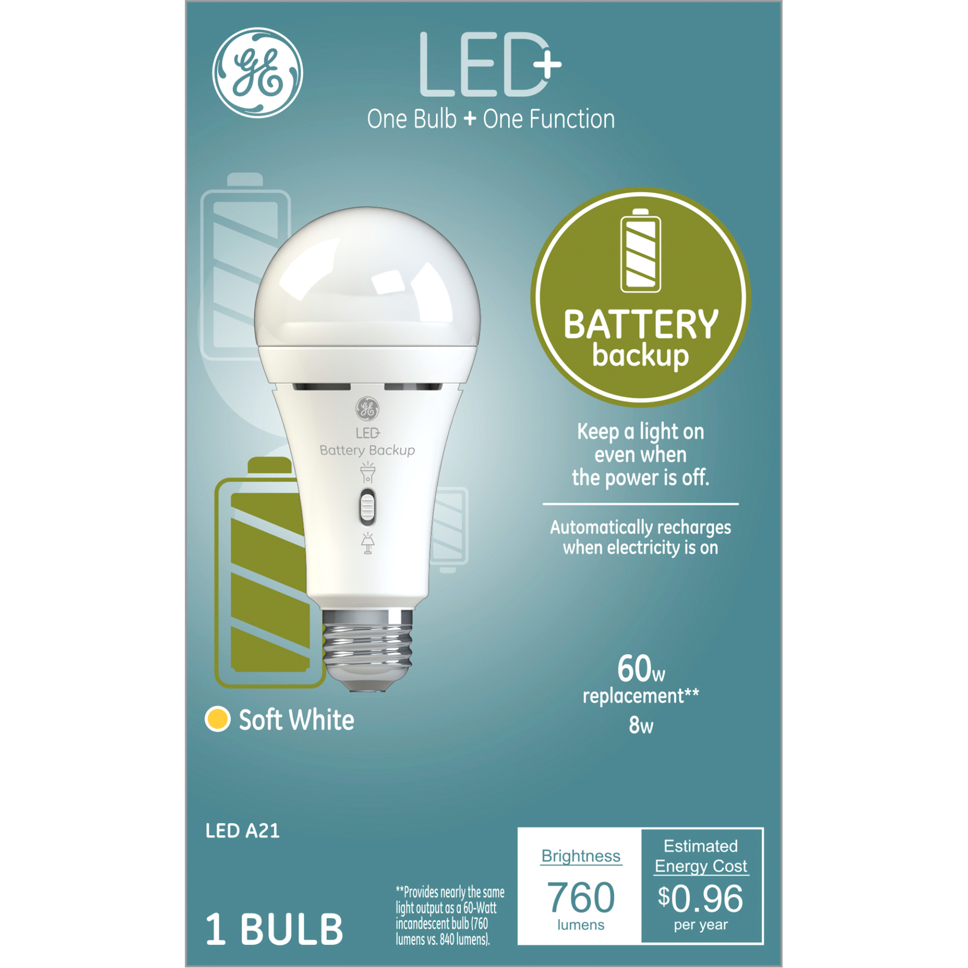 slide 1 of 1, GE LED+ Linkable Motion Soft White 60W Replacement LED Light Bulb GEneral Purpose A21, 1 ct