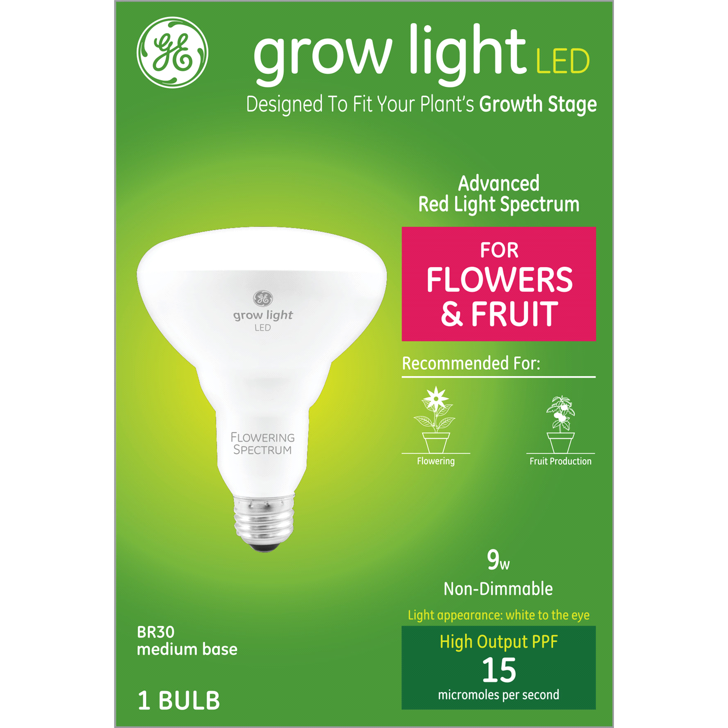 slide 1 of 2, GE Grow Light 9 Watts LED Light Bulb 1 ea, 1 ct