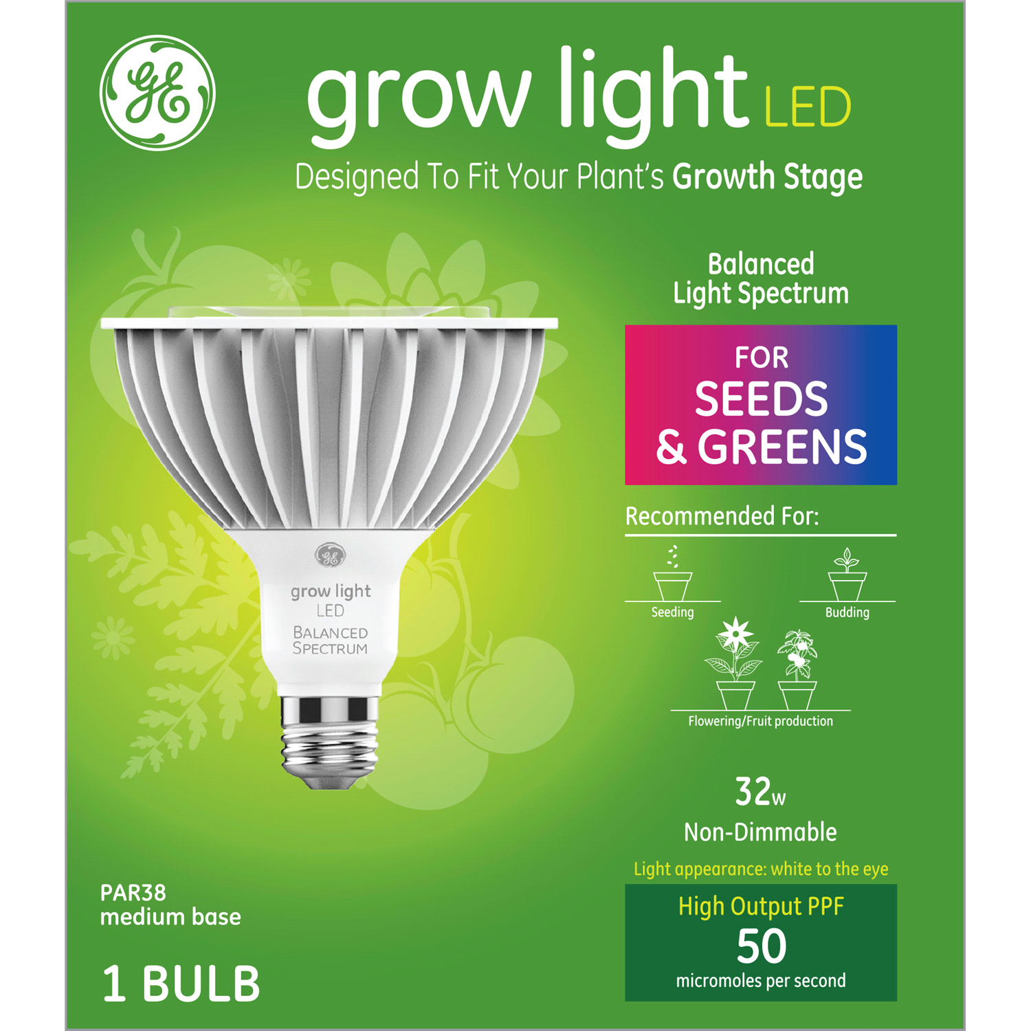 slide 1 of 2, Ge Grow Light Led Balanced Medium Based Light Bulb, 1 ct