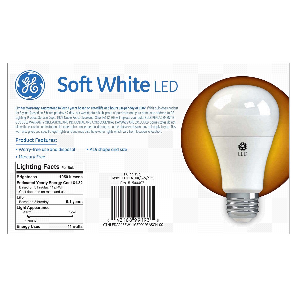 slide 2 of 2, GE LED Classic Shape 75W Replacement Soft White, 3 ct