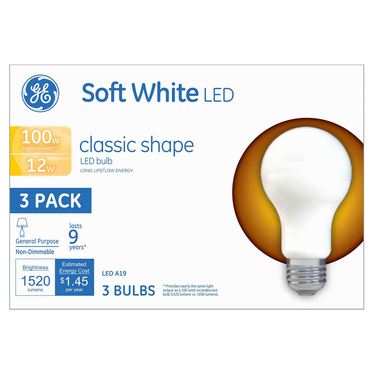 slide 1 of 2, GE 12-Watt Soft White Low-Energy Classic Shape Light Bulbs, 3-Pack, 1 ct