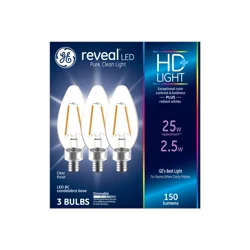 GE Reveal HD+ 25W Replacement LED Decorative Clear Blunt Tip Candelabra Base BC Light Bulbs