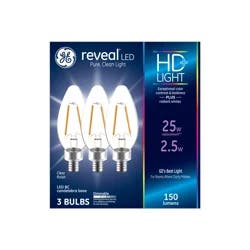 GE Reveal HD+ 25W Replacement LED Decorative Clear Blunt Tip Candelabra Base BC Light Bulbs