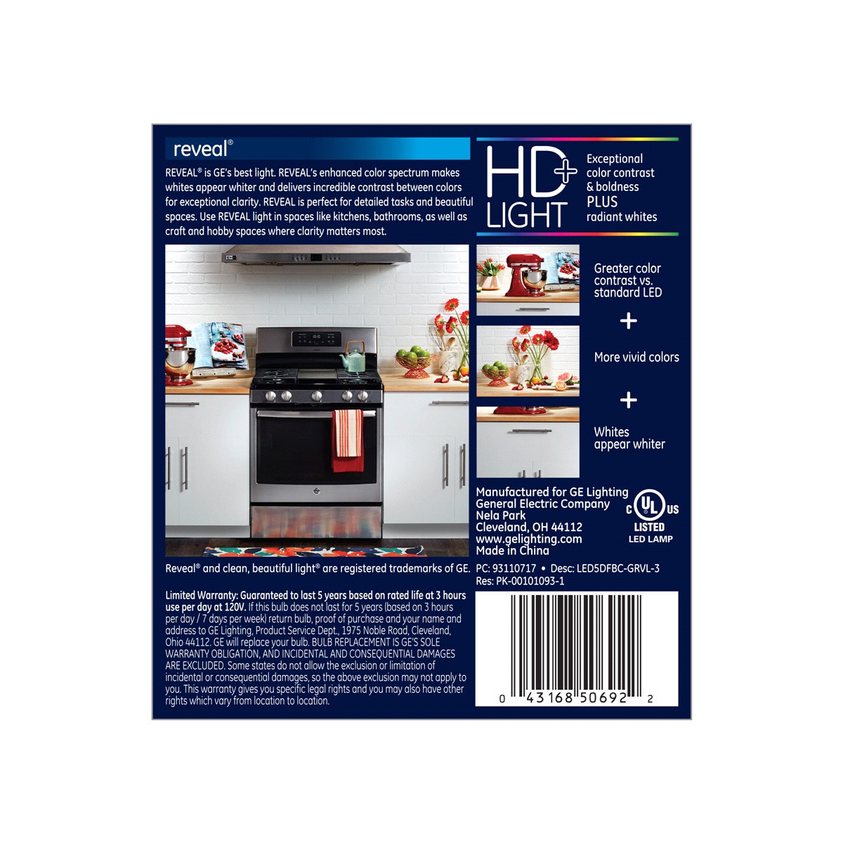 slide 2 of 2, GE Reveal HD+ 60W Replacement LED Decorative Clear Blunt Tip Candelabra Base BC Light Bulbs, 3 ct